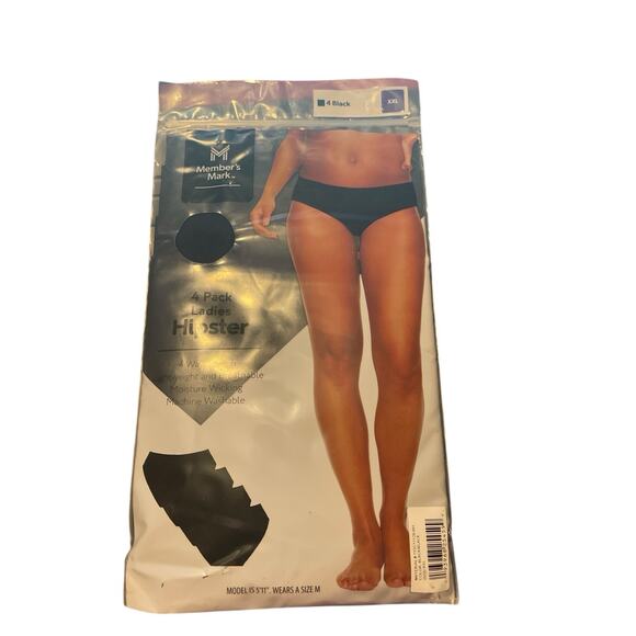 Members Mark 4-Pack Ladies Hipster Panties XXL Black - Picture 1 of 2